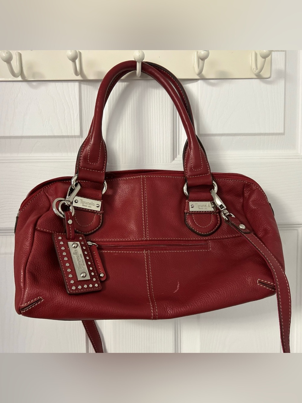 Tignanello Cherry Red Leather Shoulder Bag